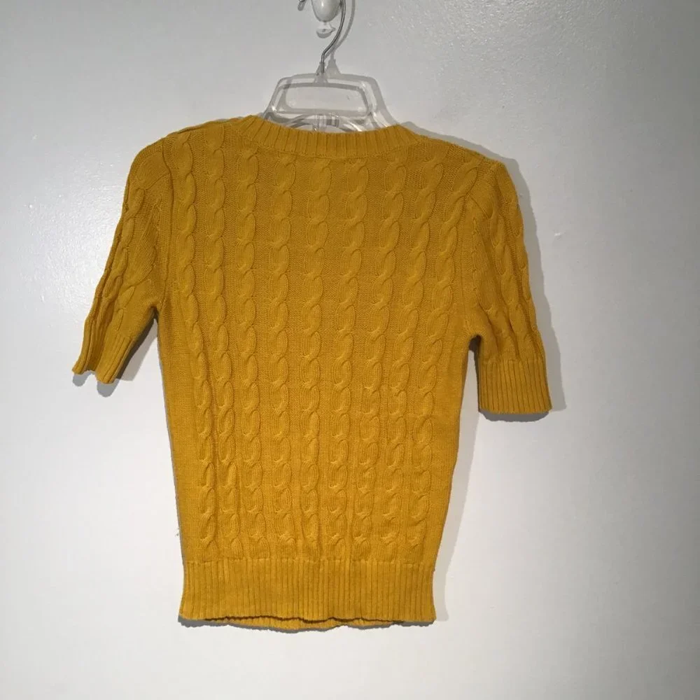 Banana Republic Short Sleeve Mustard Yellow Cable Knit Sweater  Size XS - Picture 7 of 9